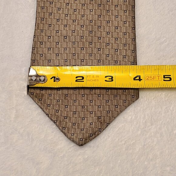 Jones New York Men's Tie 100% Imported Silk Made In USA Tan Geometric Pattern - Picture 7 of 10